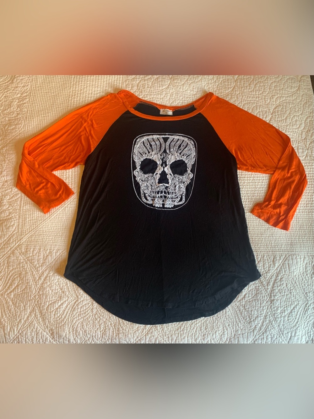 Free Kisses Brand Skull Embroidered Tunic Top